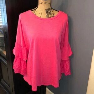 Pink Ruffle Sleeve Women's Top